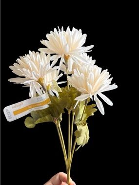 White Mum Bush Artificial Faux Flowers 12” Floral Home Decor